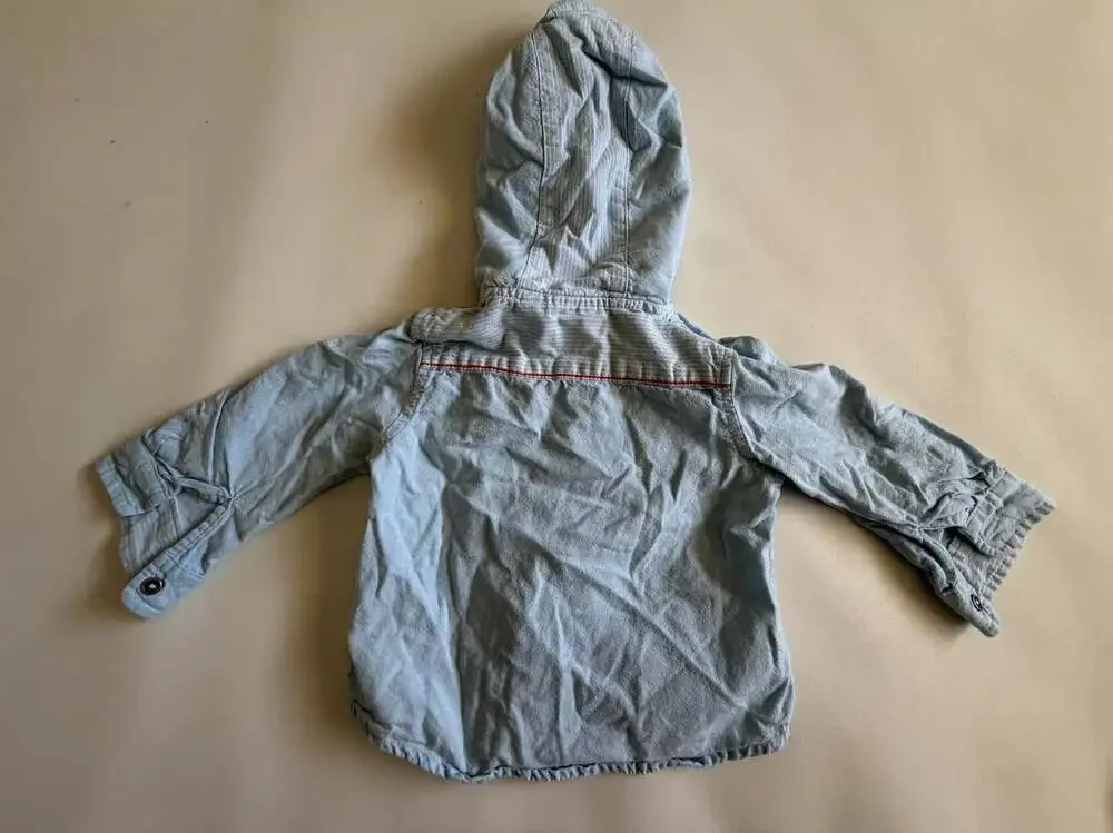 Gymboree Hoodie Shirt Baby 12M Light Blue Chambray Button Up